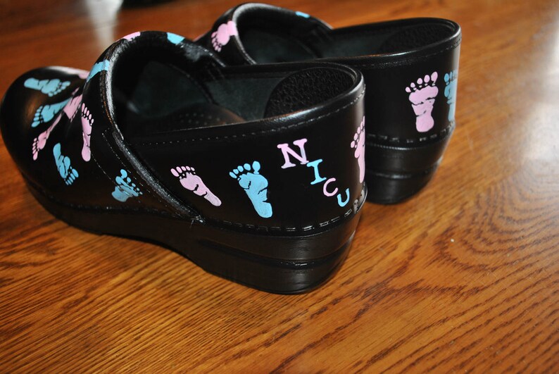 New Custom Hand Painted NICU Dansko with baby feet....customer provided the shoes sold