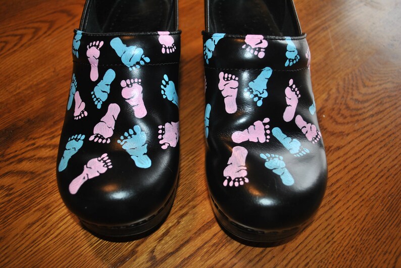 New Custom Hand Painted NICU Dansko with baby feet....customer provided the shoes sold