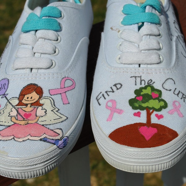 ON SALE Cancer Supporters / Survivors Hand painted sneaker size 8  READY to ship