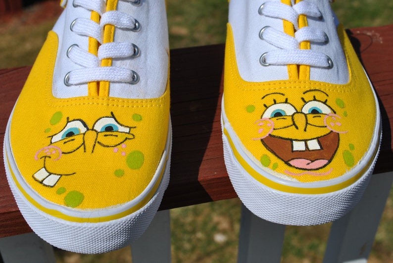 SOLD Yellow hand painted sneakers size 7 1/2 with cute | Etsy