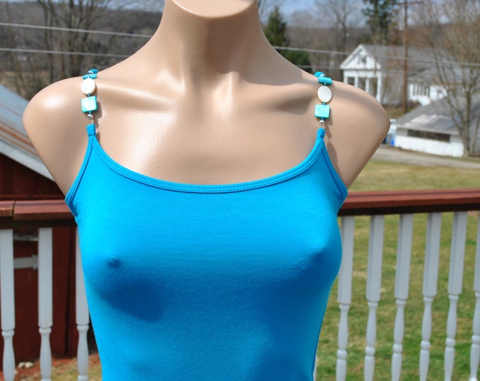 Cute Turquoise Forever 21 Cami with hand beaded straps size xs petite