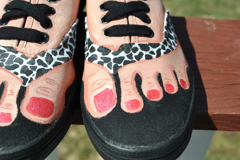 Cute and Funny Hand Painted Bare Feet shoes size 8 painted