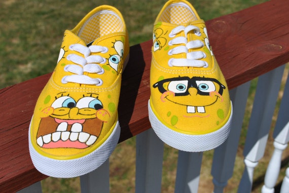 Funny Sponge Bob Hand Painted Sneakers size 8 sold | Etsy