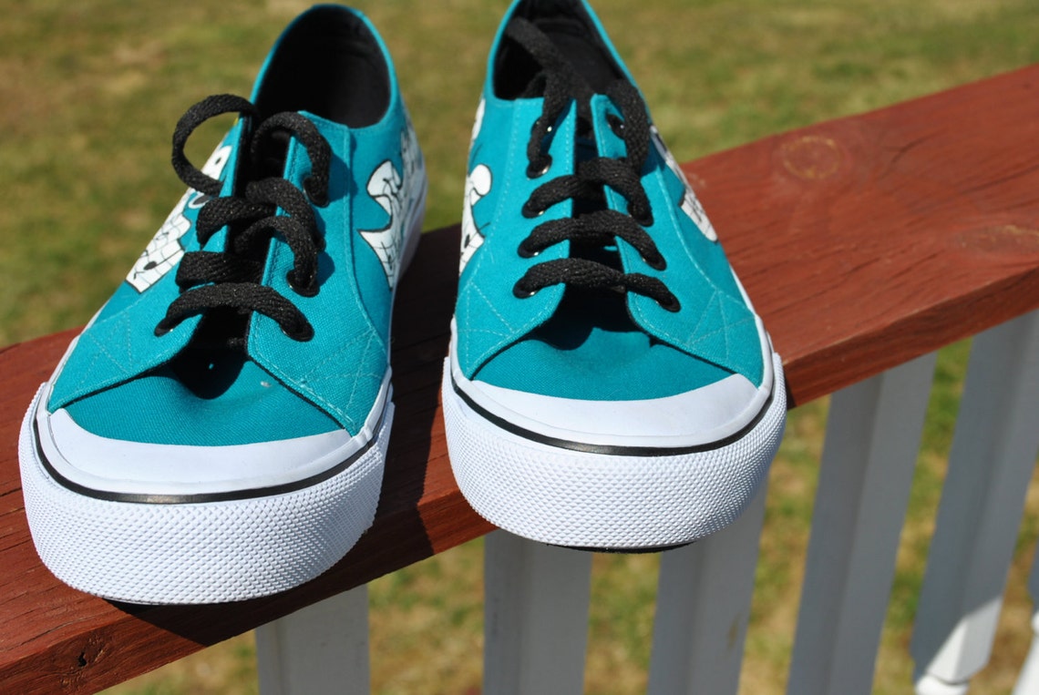 Cute and Funny Teal Hand Painted Airwalk Sneakers size 8.5