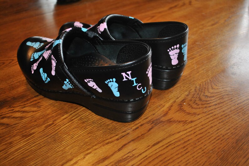 New Custom Hand Painted NICU Dansko with baby feet....customer provided the shoes sold