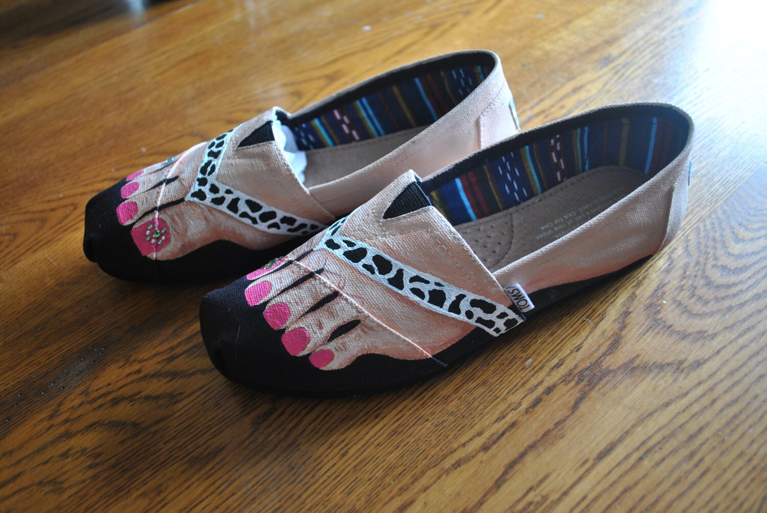 Custom Hand Painted Toms feet w/ embelishments fushia toes and Etsy