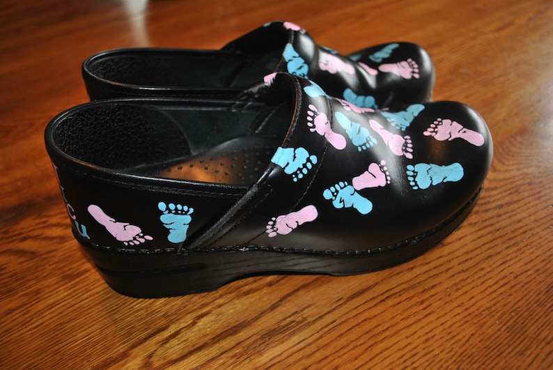 New Custom Hand Painted NICU Dansko with baby feet....customer provided the shoes sold