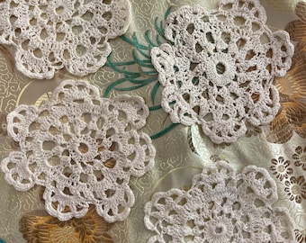 12 tapetes de ganchillo de algodón vintage de 10 cm para posavasos, apliques, manualidades, diarios creativos y costura lenta.