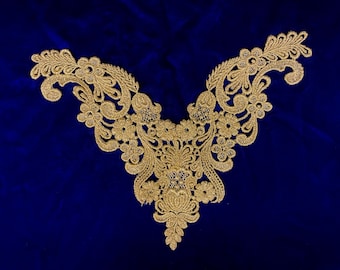 Vintage gold bodice and neckline lace applique embellishment for dress, tutu, ballroom costume