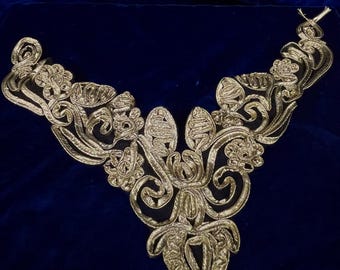 Vintage gold floral applique for sweetheart neckline or bodice