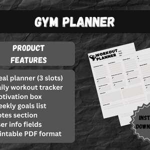 Gym Planner Printable | Fitness Planner PDF | Workout and Weight Loss Tracker | Digital Health and Wellness Journal | Instant Download