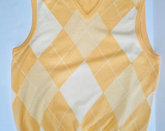 Chaleco de punto vintage Brooks Brothers Argyle – Algodón Pima de punto en tonos pastel, talla grande