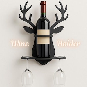 Portabottiglie da parete, decorazione da parete per 2 bicchieri e una bottiglia, supporto a forma di cervo per cucina, bar o sala da pranzo