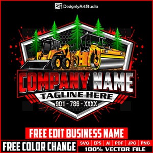 Excavation Logo Design, Bulldozer Logo, Forestry Logo, Land Clearing Logo, Excavator Skid Steer Digger Mining Logo, Construction Logo,