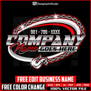 Towing Logo Design, Trucking Logo, Tow Chain Svg, Tow Truck 18 Wheeler, Repair Logo, Auto Repair Logo, Towing Truck Logo Design Silhouette