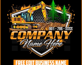 Excavation Excavator Skid Steer Bulldozer Heavy Equipment Digging Mining Mini Excavator Construction Industrial Machinery  Logo Design