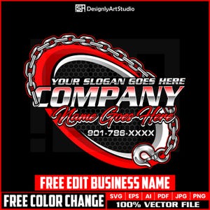 Towing Logo Design, Trucking Logo, Tow Chain Svg, Tow Truck 18 Wheeler, Repair Logo, Auto Repair Logo, Towing Truck Logo Design Silhouette