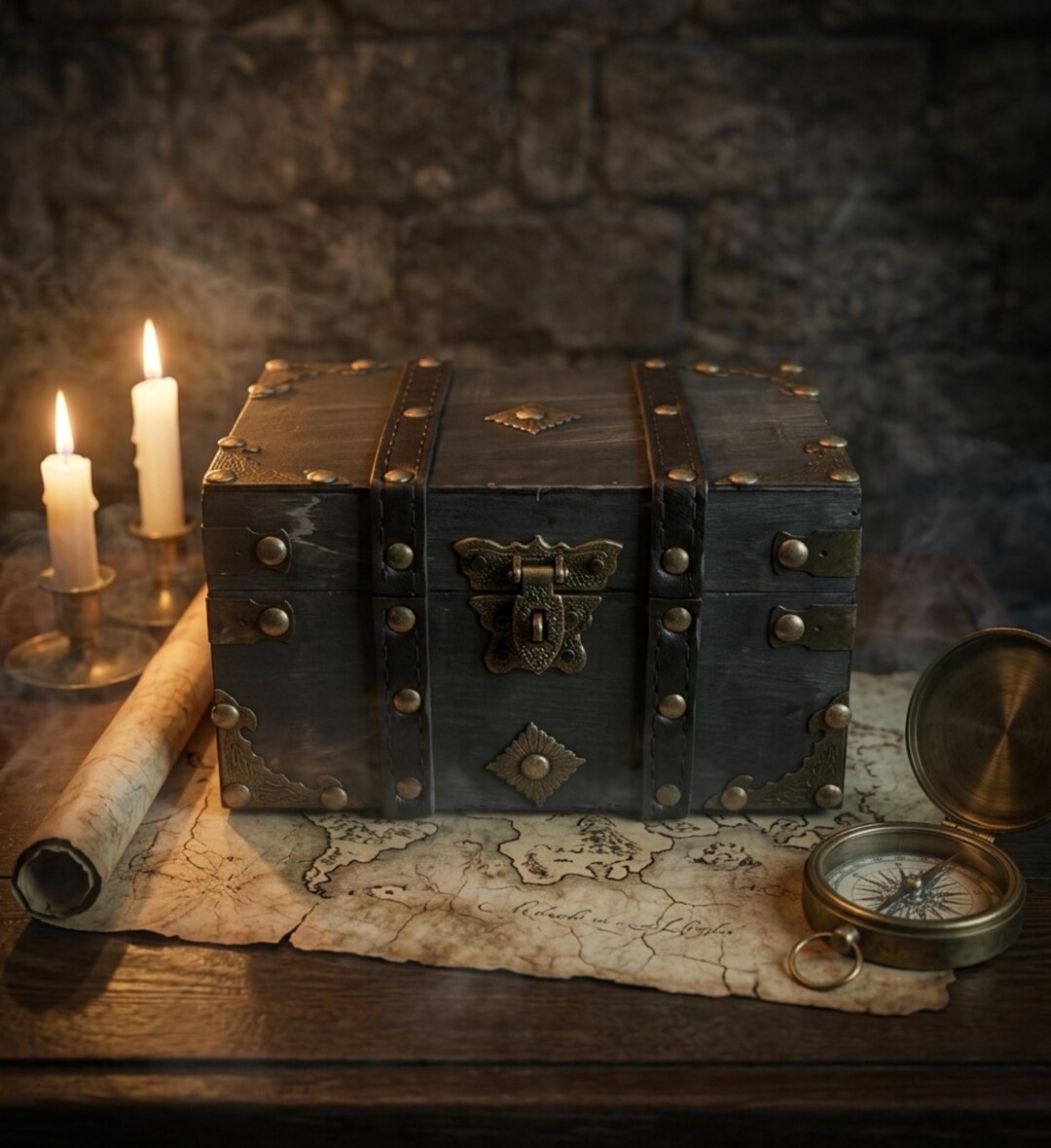 Vintage Wooden Treasure Chest Box With Lock – Antique Style Jewelry ...