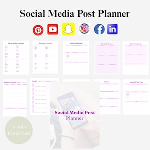 Purple Social Media Post Planner: Content Calendar, Audience Tracker PDF Instant Download