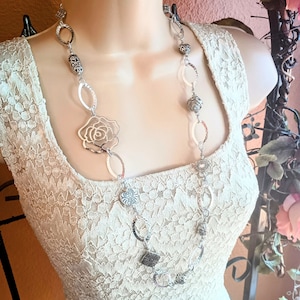 Long Silver Necklace and Earring Set