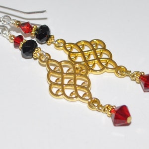 Red, Gold, Black and Silver Venetian Murano Glass Seed Bead Extra Long Necklace and Earring Set image 8