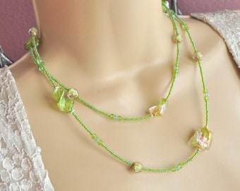 Lime Green Murano Glass Necklace & Earring Set