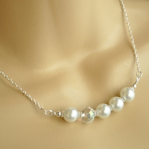 Pearl and Crystal Dainty Necklace and Earring Set - Bridal Jewelry