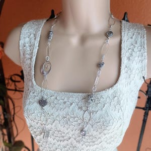 Long Silver Necklace and Earring Set