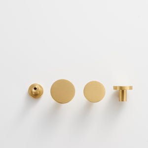 Brass Round Knobs - Solid Brushed Brass Drawer Knobs - 20mm to 32mm image 2
