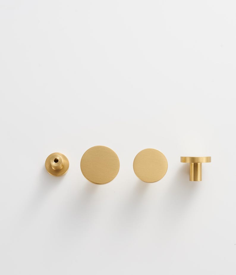 Brass Round Knobs - Solid Brushed Brass Drawer Knobs - 20mm to 32mm image 2