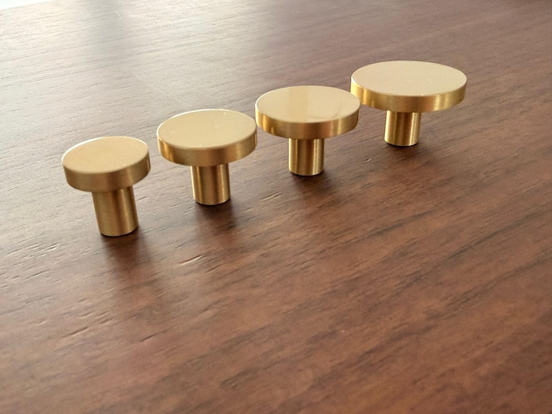 Brass Round Knobs - Solid Brushed Brass Drawer Knobs - 20mm to 32mm image 4