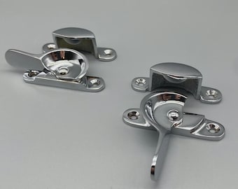 Cerraduras giratorias para ventanas de guillotina cromadas sobre latón - Cierre Fitch de 65 mm - Paquete de 1