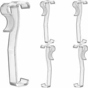 May include: A set of transparent plastic curtain hooks. Each hook features a curved top and a lower hook for easy curtain hanging. The clear design ensures they are discreet and suitable for various curtain types and colours.
