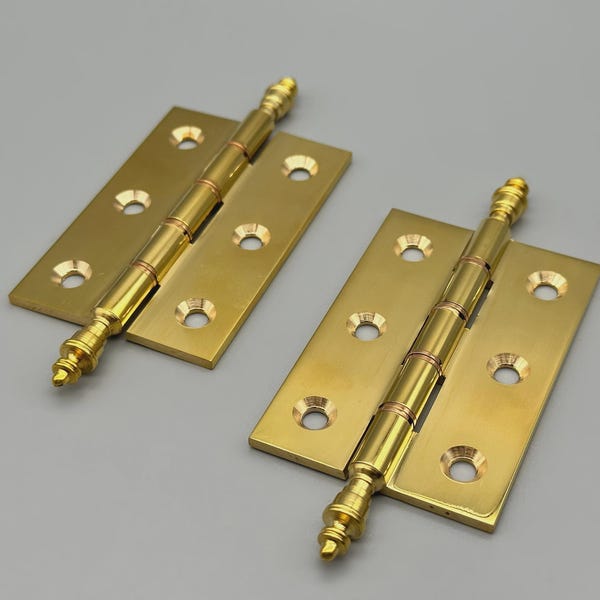 Pair of Premium Solid Brass Door Hinge With Finials - Durable and Functional - Size: 76mm or 102mm