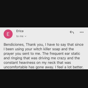 Puede incluir: Captura de pantalla de un correo electr&oacute;nico de "Erica" con el asunto "para m&iacute;". El correo electr&oacute;nico incluye el texto "Bendiciones, Thank you..." y un testimonio sobre un producto.