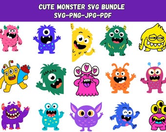 Paquete SVG de caras de monstruo: Imágenes prediseñadas de dibujos animados kawaii (descarga digital)