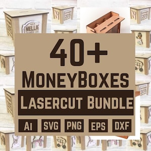 Paquete de huchas cortadas con láser: más de 40 archivos para diseños 2D y 3D, archivos CNC, SVG, CDR, DXF, JPG y EPS, ideales para corte y grabado láser.