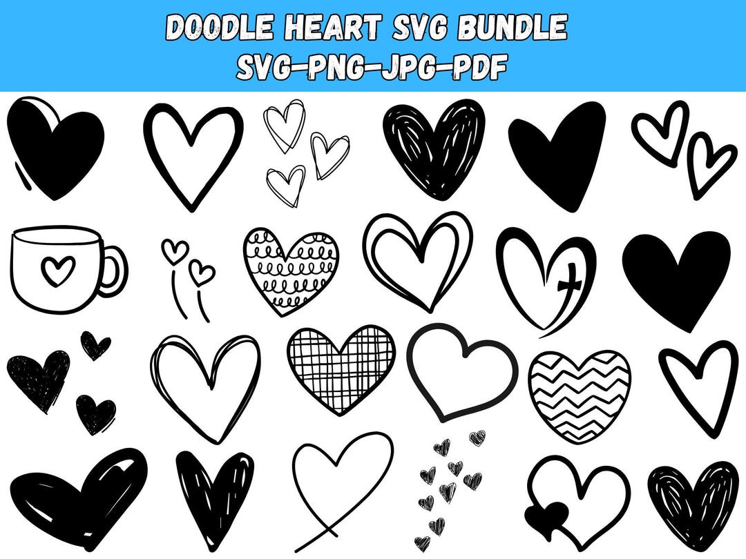 Heart Svg Bundle, Heart Doodle Svg, Heart Clipart, Hand Drawn Heart Svg ...