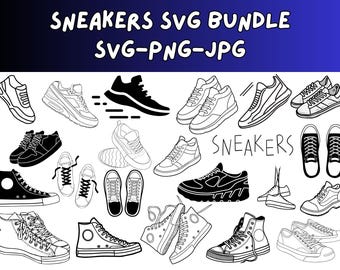 Sneaker Svg Bundle, Sneakers Svg, Running Shoes Svg, Basketball Shoes Svg, Sneaker Clipart, Png for Sublimation, Cricut and Silhouette Files