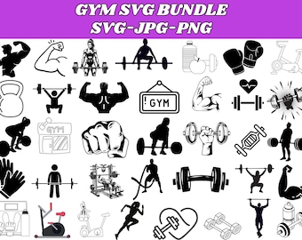 Sportschool SVG-bundel: fitness, barbell, training gesneden bestanden (digitale download)
