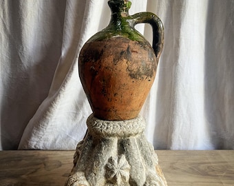 Antique French Green Glaze Pottery Jug - Earthenware Ceramic -  19th Century