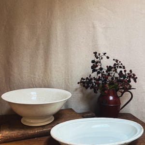 Vintage French Serving Set – Sarreguemines & Digoin Faïence Bowl + Platter – Rustic Farmhouse Kitchen Décor