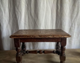 Victorian Carved Wooden Foot Stool with Design - French Antique Stool