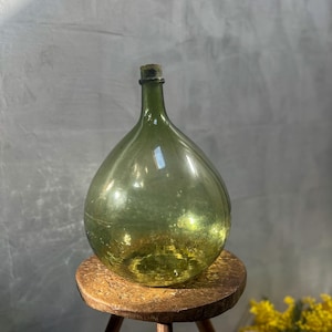 French Large Green Glass Dame Jeanne or Dim
