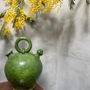 French Antique Rare 19th-Century Green-Glazed Ceramic Water Jug