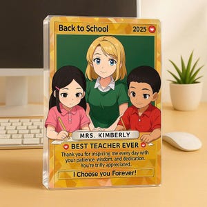 Placa de agradecimento personalizada para professores – Cartão estilo anime – Lembrança do melhor professor de todos os tempos – Decoração de sala de aula de volta às aulas 2025