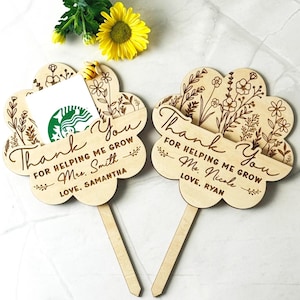 Porte-cartes cadeau personnalisé pour enseignant, Merci de m'avoir aidé à faire pousser une plante, Cadeau de fin d'année de la part d'un élève, Nom personnalisé