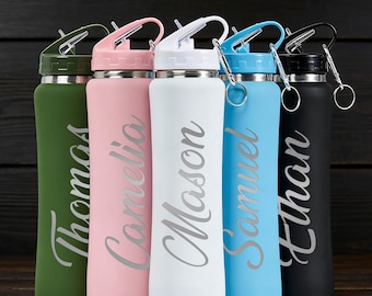 Custom Engraved Name Water Bottle with Straw, Groomsmen Gifts