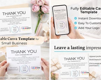 Editable Thank You Card Template | Small Business Thank You Card | Canva Editable Template | Discount Code Insert | Instant Download