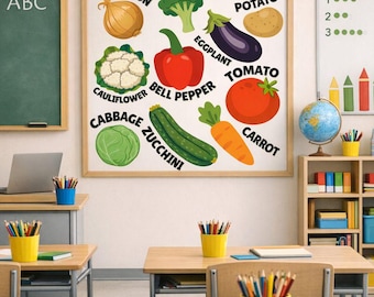 Vegetables Educational Poster, Playroom Classroom Decor (Digital Download)